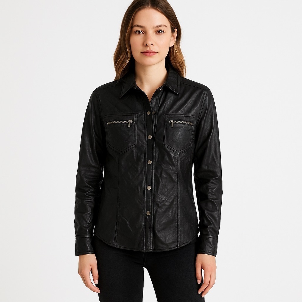 BLANKNYC Vegan Faux Leather Snap Shirt Black Edgy Streetwear S Rockstar